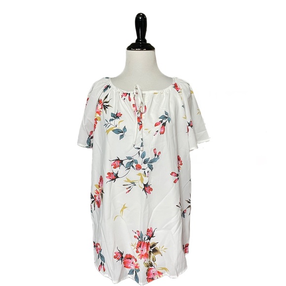 NWOT Women's Floral Print V Neck Ruffle Short Sleeve Loose Blouse XL - Picture 2 of 7